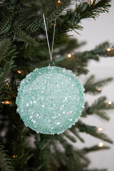 10cm Flat Disk Teal Candy Beaded Ornament