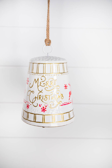 White 'Merry Christmas" Metal Christmas Bell