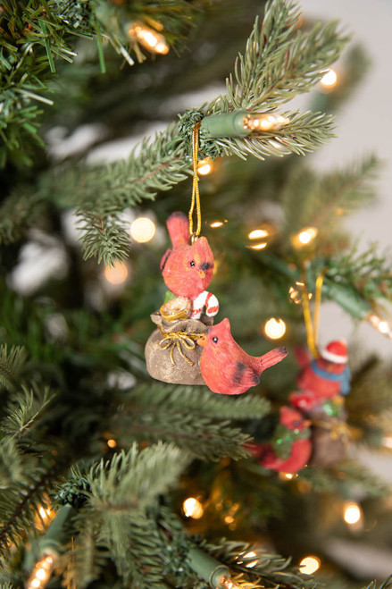 3" Cardinal w/ Bag Christmas Ornament Peppermint