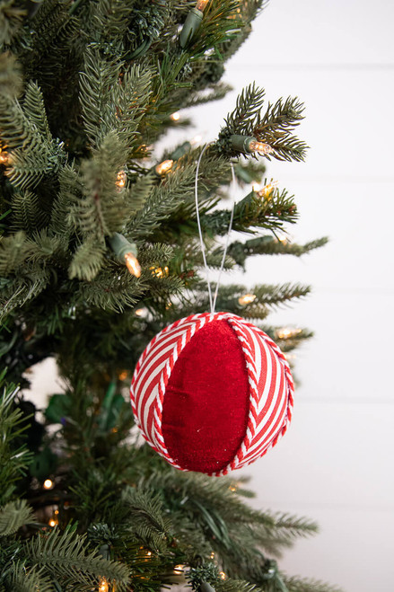 4” Red and White Stripe Ornament Ball