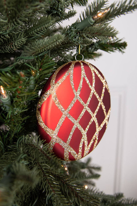 15cm Red Matte with Gold Glitter Flat Round Ornament