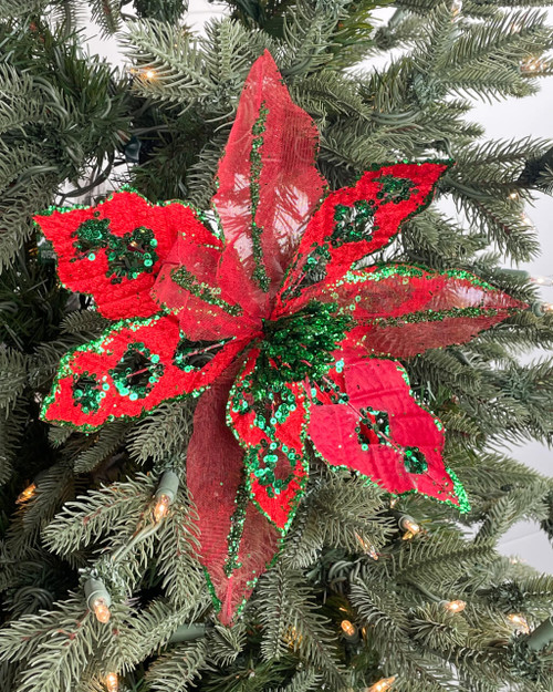 26” Glitter Velvet Cutout Poinsettia Stem