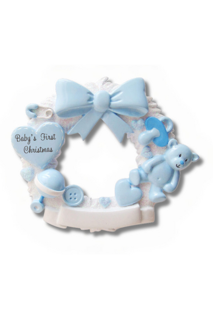 3" Baby Boy Wreath Customizable Ornament