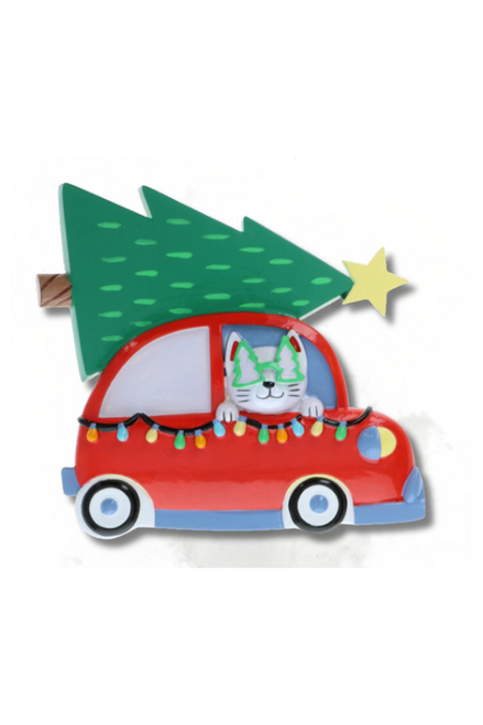 Cat In Christmas Car Personalizable Ornament