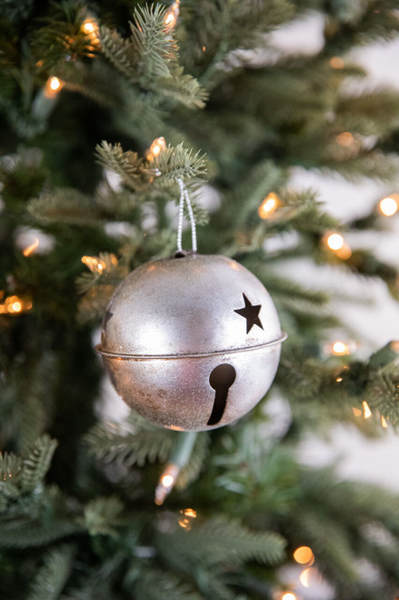 3.5" Glitter Metal Antique Bell Ornament - Silver