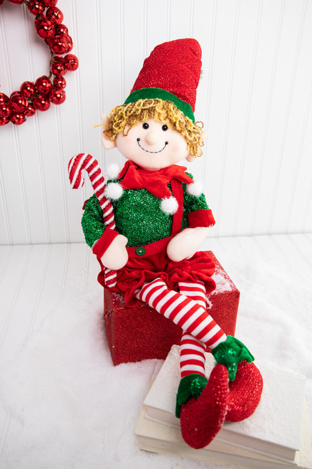 35” Velvet & Sparkles Retro Sitting Elf