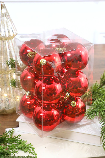 2.5” Red Shiny Ball Ornaments - Set of 12