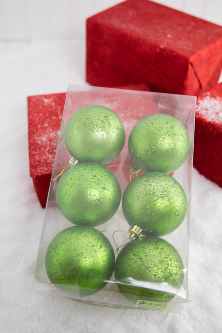 3” Apple Green Matte Mercury Ball Ornaments - Set of 6