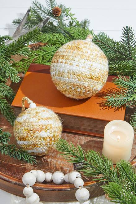 Beige/White Knit Ball Ornaments - Set of 2