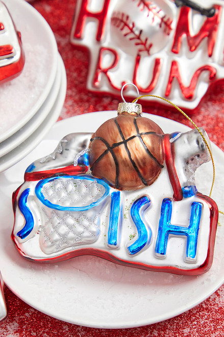 4” Sports Ball Glass Ornament - Basketball