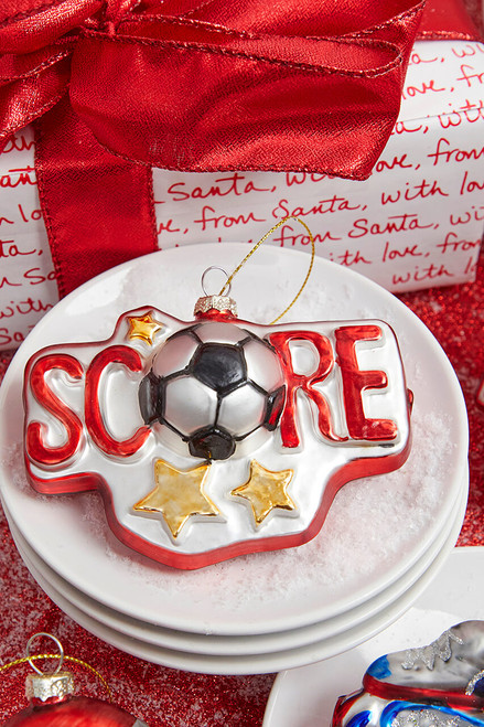 4” Sports Ball Glass Ornament - Soccer