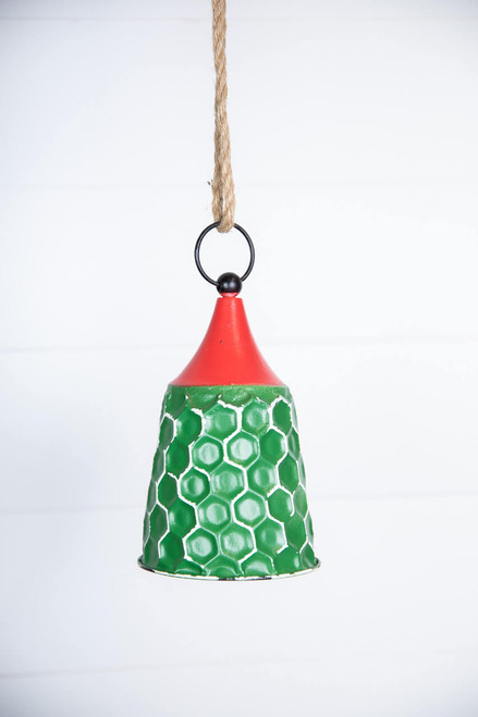 9” Green/Red Metal Bell Ornament