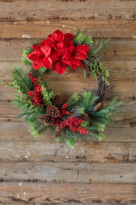 30” Christmas Amaryllis/Pine Wreath