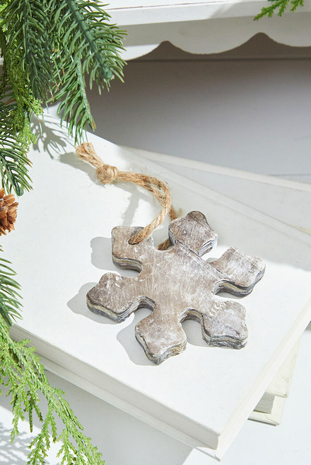 3.9” Wooden Snowflake Ornament