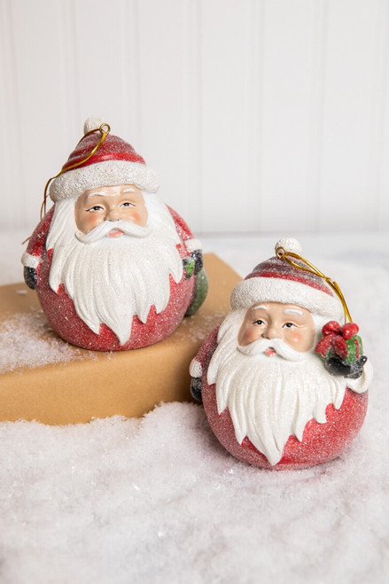 5” Resin Frost Rolly Polly Santa Ornament