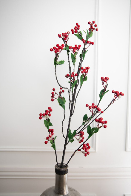 46” Red Berry Branch with Leaves