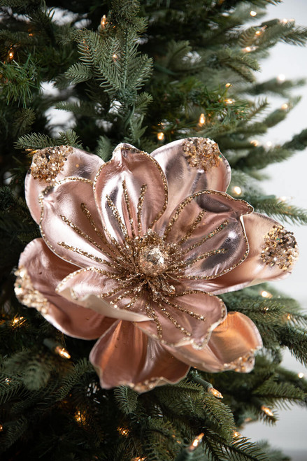 Rose Gold Metallic Magnolia Christmas Tree Spray
