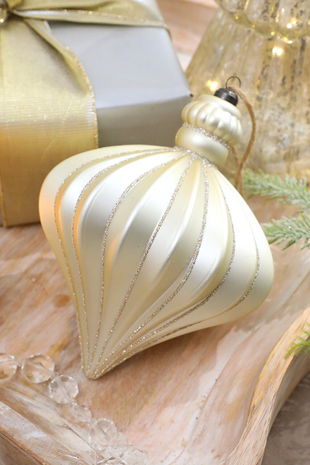 7" Champagne Glitter Onion Finial Ornament