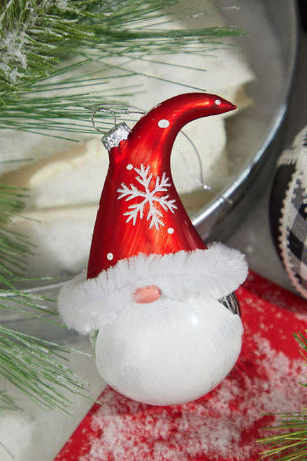 6” Glass Gnome Santa Head Ornament