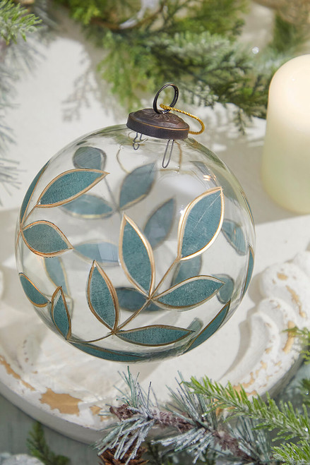 5" Painted Laurel Glass Ornament