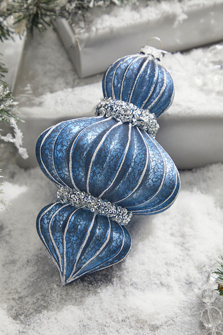 7" Midnight Blue Glass Ridged Finial Ornament