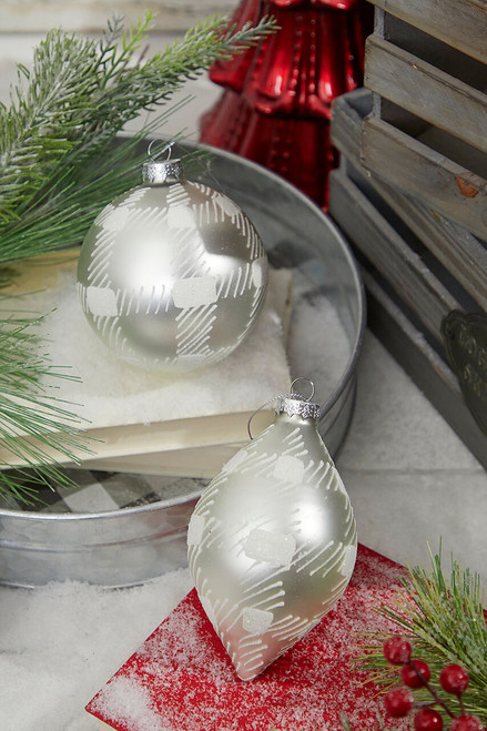 4" Glass Check Ball/Finial Ornament