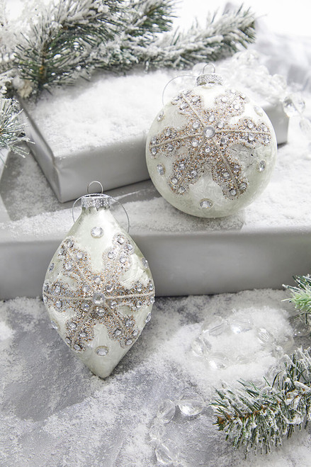 4" Glitter Ball/Finial Snowflake Ornament