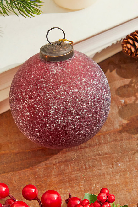 4" Frosted Ruby Glass Ornament