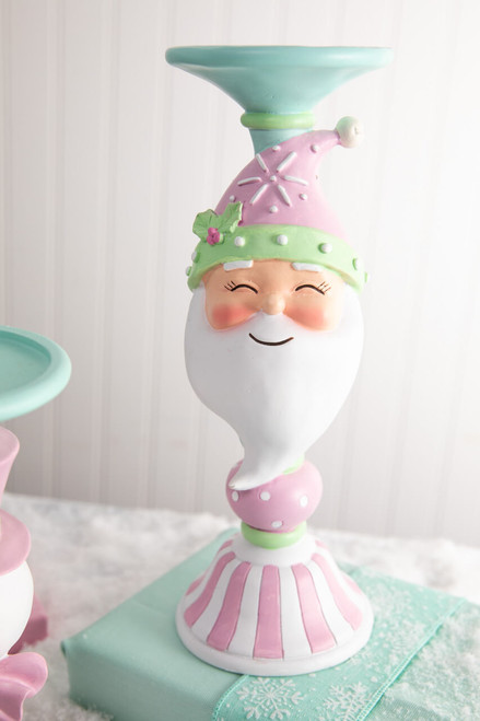12” Resin Candy Santa Candle Stand - Peppermint