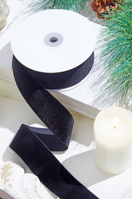 1.5" x 10 Yard Black Unwired Velvet Ribbon