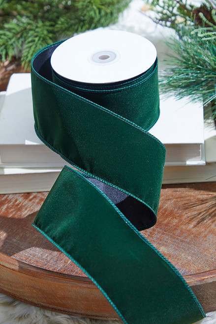 2.5" x 10 Yard Dark Green Velvet Wired Ribbon