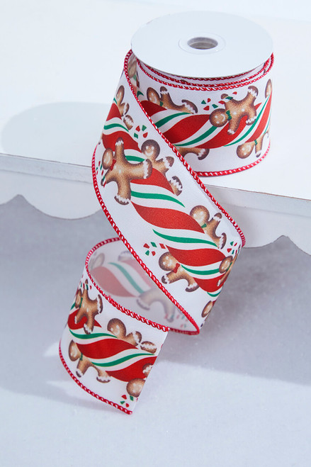 2.5" x 10 Yard Gingerbread Man Wired Ribbon