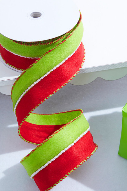 2.5"x10 Green & Red Felt Wired Ribbon