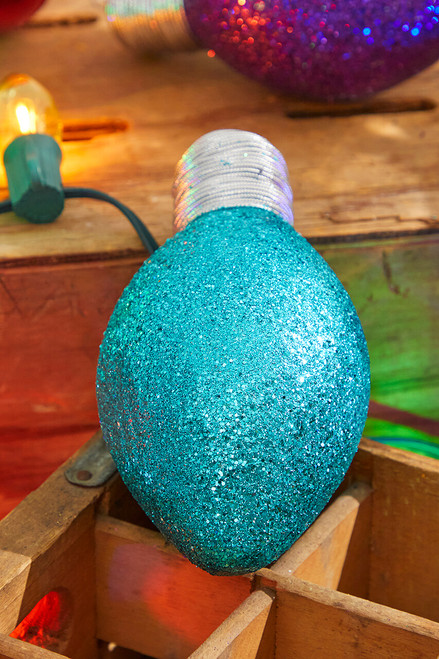 7" Teal Glitter Light Bulb Ornament