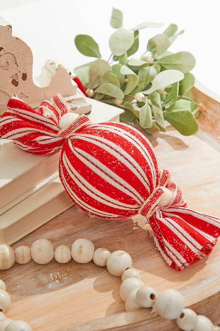 9" Red and White Fabric Peppermint Ornament