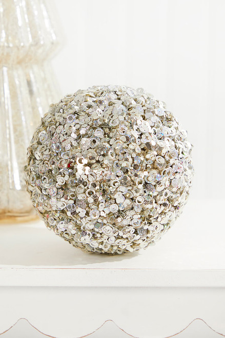 4.5" Platinum Glamour Sequin Ball Ornament