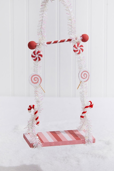 13" Red and Pink Wood Candy Swing Ornament
