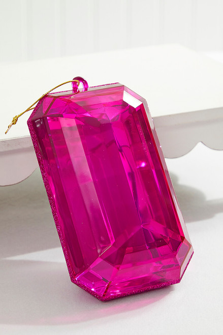 9" Fuschia Acrylic Emerald Cut Precious Gem Ornament