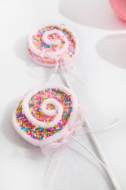 22” Pink Chenile Sprinkle Lolipop Spray Close Up