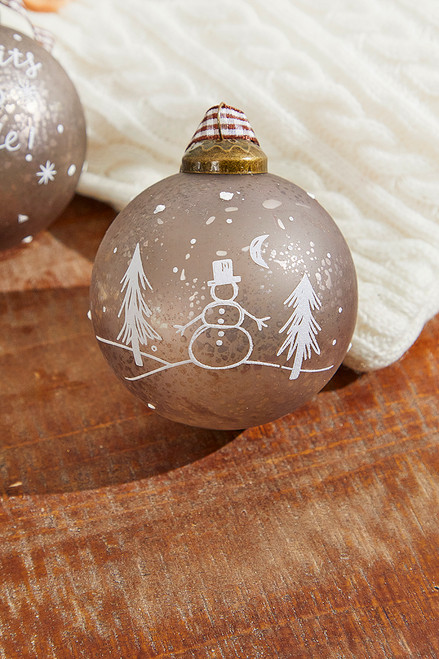 3" Ball Text Glass Ornament Snowman