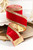 4" x 10 Yard Red Dupion with Gold Glitter Stripe Ribbon
