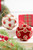 4" Ivory Velvet with Jewel & Rhinestone Ball Ornament - With Red Version