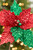 19" x 12" Red & Green Glitter Poinsettia Stem - Close-Up