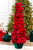 40" Red Velvet Sequin Bow Potted Cone Topiary Outdoor