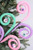 28”Pink, Purple, Mint Eyeballs Spiral Curly Spray
