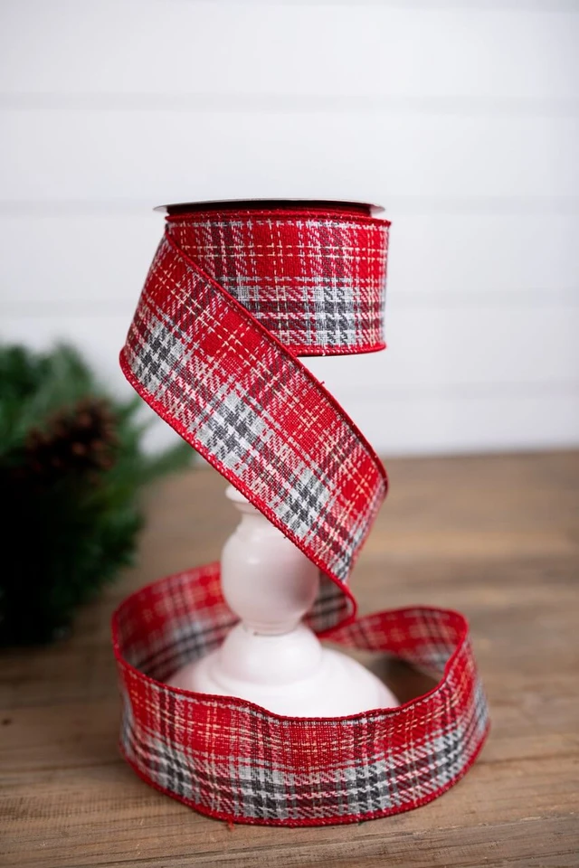 2.5” x 10 Yard Plaid Ribbon Cranberry Christmas Ribbon