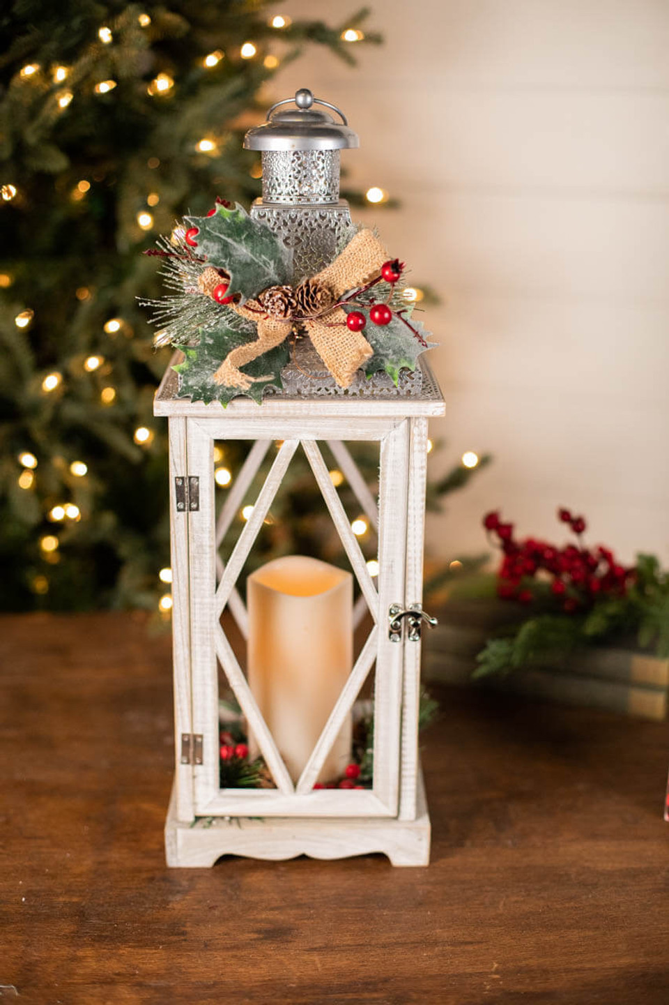 20.5” Battery Operated Lighted Holiday Lantern with Led Candle and ...