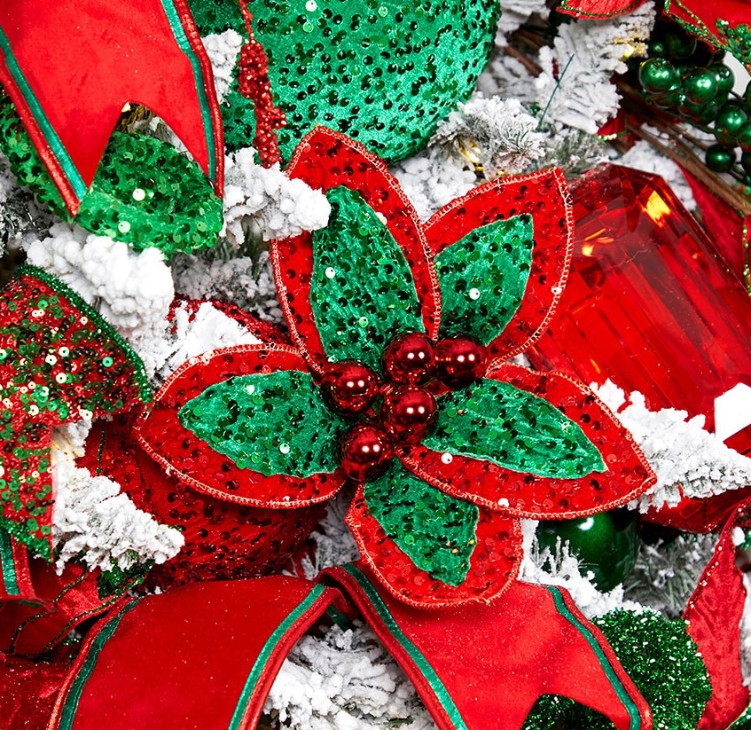 Red and white christmas decor poinsettias