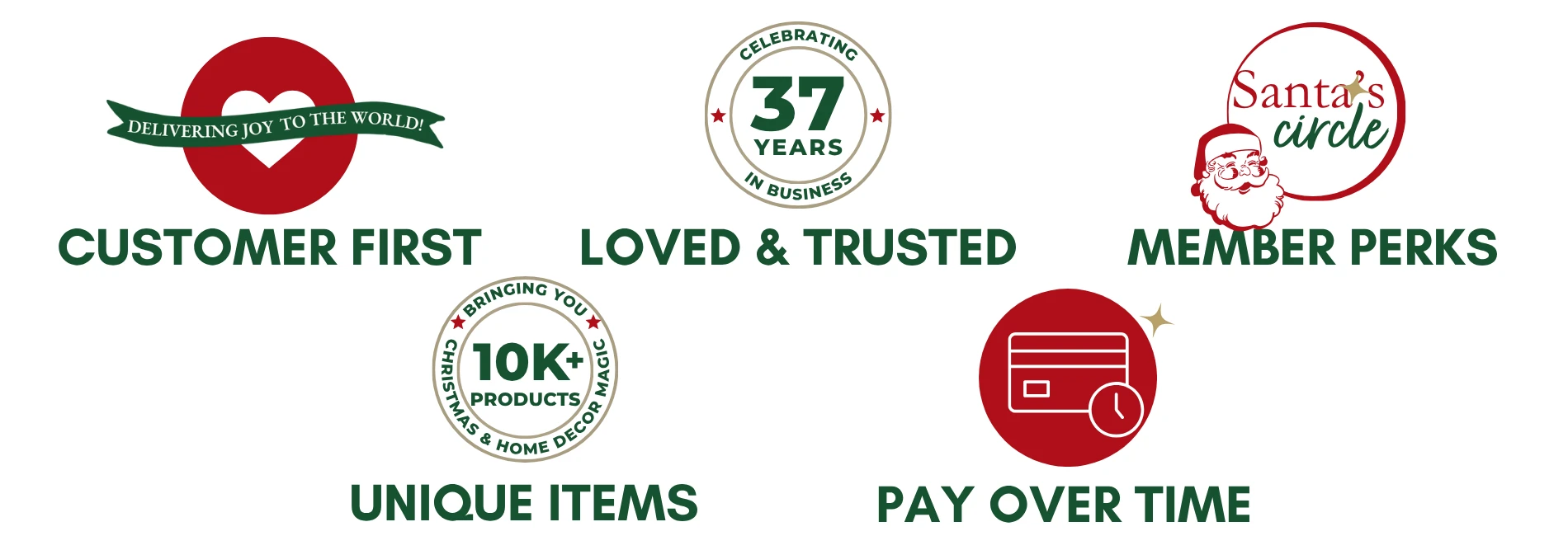 This image displaying a collection of badges or seals highlighting positive aspects of a business.
