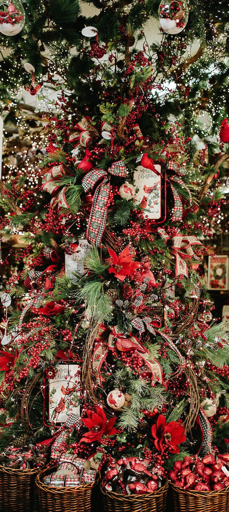 cardinal and plaid christmas tree